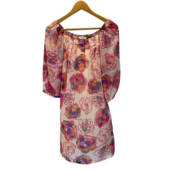 Jade Melody Tam Floral blouson long‎ slv chiffon flowy colorful Dress size M - Picture 1 of 11